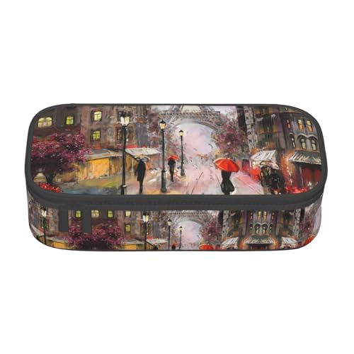 GZHYHAKAN Federmäppchen mit Aufdruck "Rainy Street in Paris", kratzfest, Mehrzweck-Aufbewahrungslösung für Schule, Arbeit und Reisen, Schwarz , Einheitsgröße, Schulranzen von GZHYHAKAN