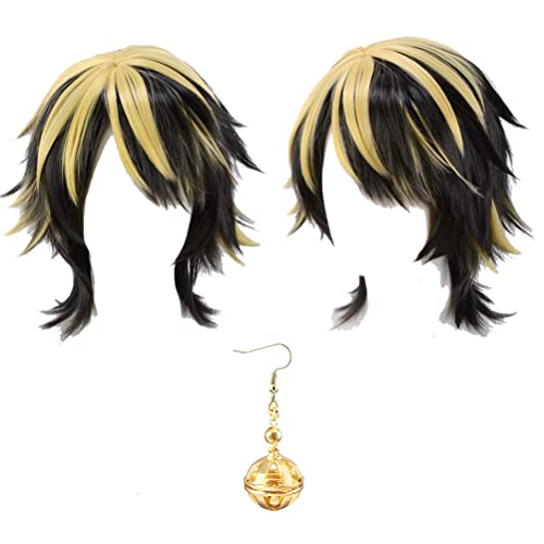 GZIRUE Goldgelbe Schwarze Kurze Perücke Haar mit Ohrring für Kazutora Hanemiya Wig Cosplay Anime Kostüm mit Perücke Kappe Wig Cap Earring (Perücke + 1 x Ohrring) von GZIRUE