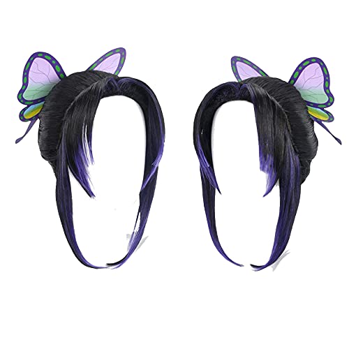 GZIRUE Lila Violett Schwarz Perücke Haar für Shinobu Kocho Wig Cosplay mit Schmetterling Haarschmuck Haarnadel Halloween Party Anime Kostüm Wig Cap von GZIRUE