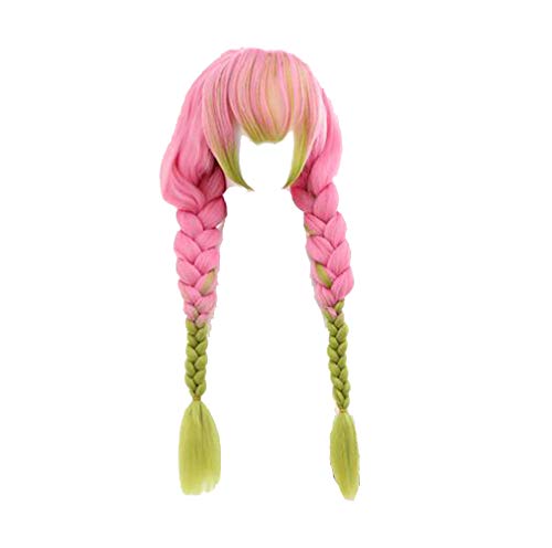 GZIRUE Rosa Grün Lange Geflochtene Haar Braids Perücken für Mitsuri Kanroji Cosplay Damen Anime Kostüm Halloween Karneval Party Lolita Wig von GZIRUE