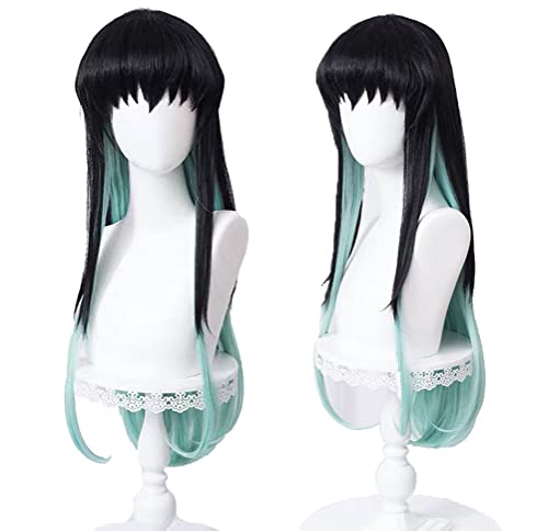 GZIRUE Schwarz Grün Lang Gerade Perücke für Muichiro Tokito Wig Cosplay Anime Kostüm with Wig Cap von GZIRUE