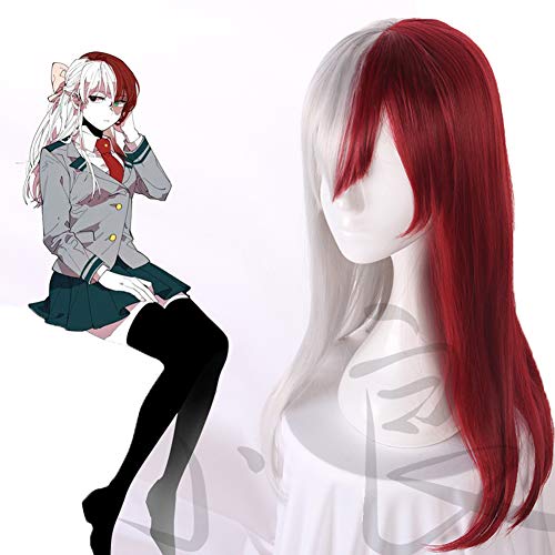 GZIRUE Shoto Todoroki Cosplay Dunkelrot Silber Lange Gerade Perücke Haar für Anime My Hero Cosplay Kostüm Mein Held BNHA Wig von GZIRUE