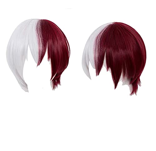 GZIRUE Shoto Todoroki Wig Cosplay Dunkelrot Silber Kurze Gerade Perücke Haar für Anime Cosplay von GZIRUE