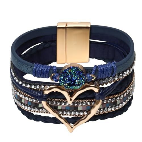 GZJINYUAN Leder-Wickelarmband für Damen, Boho-Herz-Manschettenarmband mit starkem Verschluss, mehrschichtiges Kristall-Lederarmband, One Size, Kunstleder, Kein Edelstein GZJINYUAN Leder-Wickelarmband für Damen, Boho-Herz-Manschettenarmband mit starkem Verschluss, mehrschichtiges Kristall-Lederarmband, One Size, Kunstleder, Kein Edelstein von GZJINYUAN