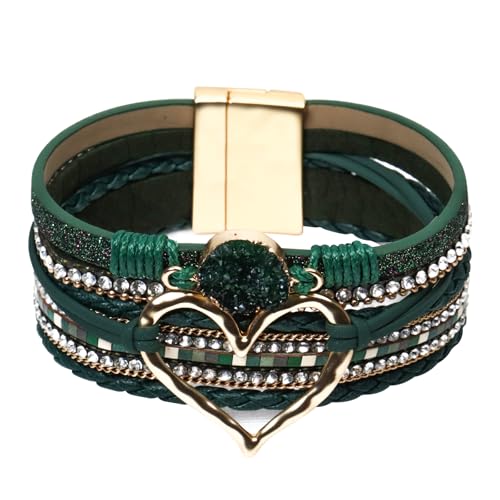 GZJINYUAN Leder-Wickelarmband für Damen, Boho-Herz-Manschettenarmband mit starkem Verschluss, mehrschichtiges Kristall-Lederarmband, One Size, Kunstleder, Kein Edelstein GZJINYUAN Leder-Wickelarmband für Damen, Boho-Herz-Manschettenarmband mit starkem Verschluss, mehrschichtiges Kristall-Lederarmband, One Size, Kunstleder, Kein Edelstein von GZJINYUAN