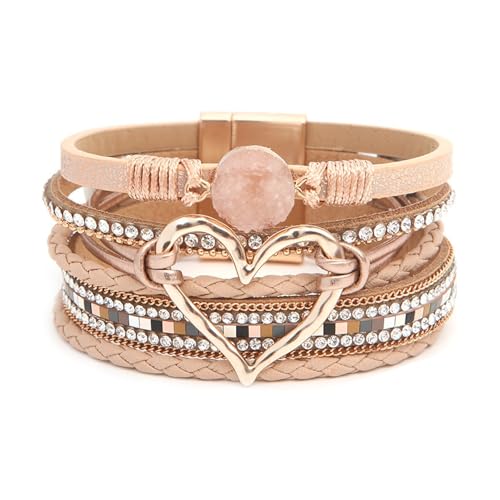 GZJINYUAN Leder-Wickelarmband für Damen, Boho-Herz-Manschettenarmband mit starkem Verschluss, mehrschichtiges Kristall-Lederarmband, One Size, Kunstleder, Kein Edelstein GZJINYUAN Leder-Wickelarmband für Damen, Boho-Herz-Manschettenarmband mit starkem Verschluss, mehrschichtiges Kristall-Lederarmband, One Size, Kunstleder, Kein Edelstein von GZJINYUAN