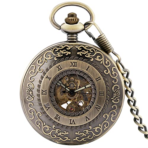 GZKDKZB Bronze Geschnitzte leuchtende Nadel Automatische Maschine Mechanische Taschenuhr Hohlgehäuse Römische Ziffern Skelett Antike Uhr Abschlussgeschenke von GZKDKZB