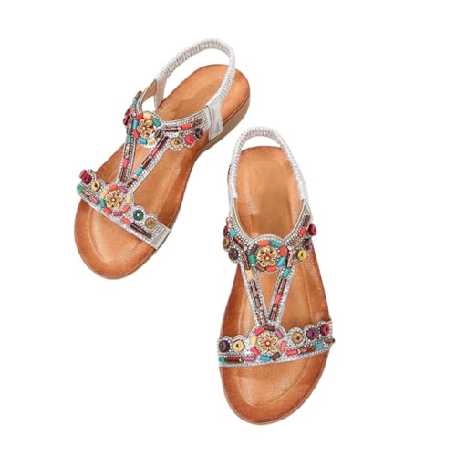 GZKDKZB Damen Bohemian Sommersandalen, Flache Bequeme Strandschuhe Große Größe Offene Zehensandalen Gummiband Slingback Römerschuhe Hausschuhe für Hochzeitsabschlussballparty GZKDKZB Damen Bohemian Sommersandalen, Flache Bequeme Strandschuhe Große Größe Offene Zehensandalen Gummiband Slingback Römerschuhe Hausschuhe für Hochzeitsabschlussballparty von GZKDKZB