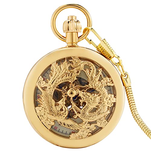 GZKDKZB Goldene automatische mechanische Taschenuhr für Herren, schicker hohler Drache-Phönix-Stil, klassischer Ziffernblatt-Anhänger, Geschenke für Damen, Abschlussgeschenke GZKDKZB Goldene automatische mechanische Taschenuhr für Herren, schicker hohler Drache-Phönix-Stil, klassischer Ziffernblatt-Anhänger, Geschenke für Damen, Abschlussgeschenke von GZKDKZB