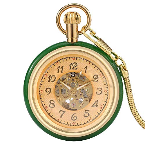 GZKDKZB Hervorragende Jade Goldene automatische mechanische Taschenuhr mit Selbstaufzug, Skelett-Zifferblatt, FOB-Kette, Luxus mit Schlangenkette, Zeiten von GZKDKZB