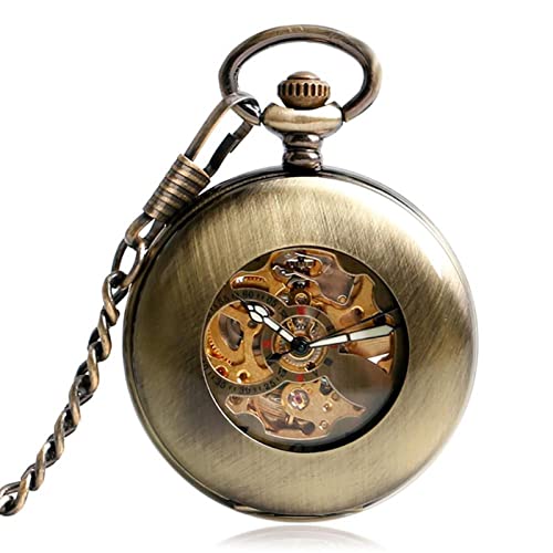 GZKDKZB Kupfer Mode Taschenuhr Bronze Anhänger Glatte Retro Skelett Automatisch Mechanisch Stilvolle Thanksgiving Geschenk Abschluss Geschenke von GZKDKZB