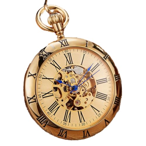 GZKDKZB Luxus Gold Automatische Mechanische Taschenuhr Retro Kupfer Uhren Römischen Ziffern Fob Kette Anhänger Männer Frauen Mal von GZKDKZB