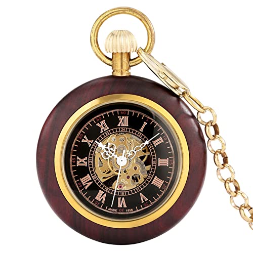 GZKDKZB Retro Holz Automatische Taschenuhr Schnitzerei Exquisite Mode Handaufzug Fob Mechanische Steampunk Klassische Geschenke Kette Uhr Abschluss Geschenke von GZKDKZB