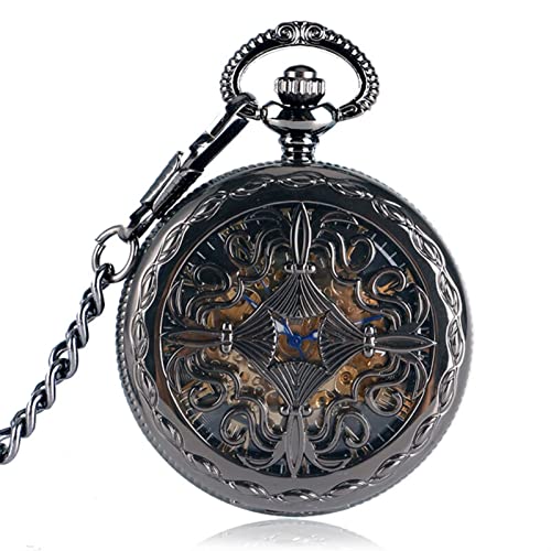 GZKDKZB Trendy Gitter Blumengehäuse Luxus Steampunk Skelett Taschenuhr Automatisch Mechanisch Geschenk Taschenuhr Kette Abschlussgeschenke von GZKDKZB