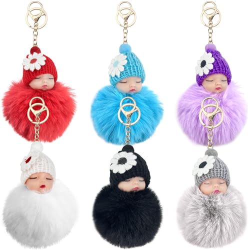 GZLCEU 6 Stück Schlafendes Baby Schlüsselanhänger, 8×8×12cm Schlafende Babypuppe Keychain für DIY Schlüssel Brieftaschen Rucksäcke Handtaschen Tasche von GZLCEU