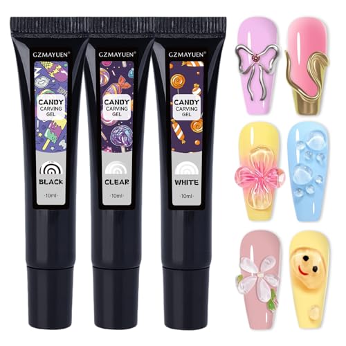 GZMAYUEN 3Pcs 3D Gel Nail Art Skulptur Nail Gel - 10g Transparent Weiß Schwarz Farbe Multifunktionell 5D-Geprägtes Candy-Gel Rhinestone Gel für DIY Nageldesign GZMAYUEN 3Pcs 3D Gel Nail Art Skulptur Nail Gel - 10g Transparent Weiß Schwarz Farbe Multifunktionell 5D-Geprägtes Candy-Gel Rhinestone Gel für DIY Nageldesign von GZMAYUEN