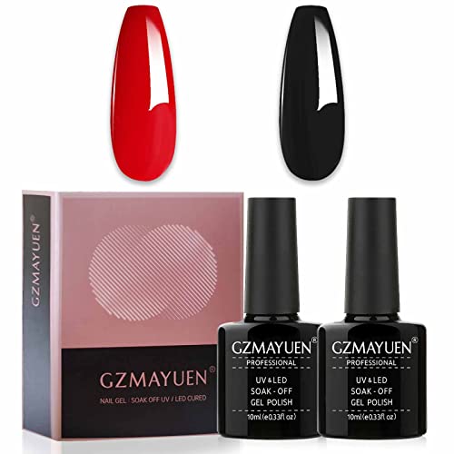 GZMAYUEN Shellac Schwarz Rot UV Nagellack Set 10ml UV Gel Lack Schwarz und Gelnägel Farben Rot Farbgel Nail Polish Set von GZMAYUEN