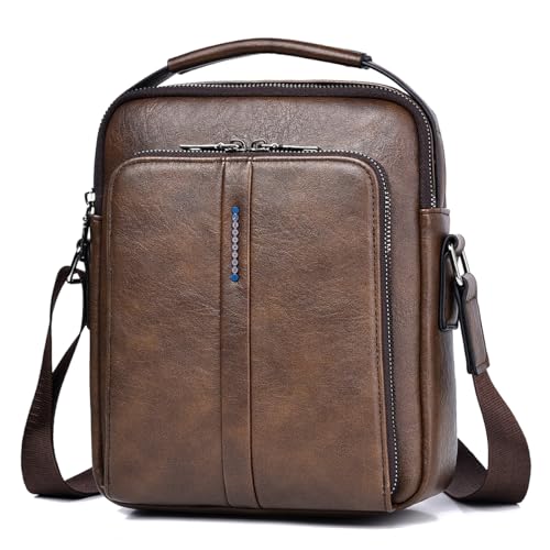 GZQFUOU Umhängetasche Herren Schultertasche Herrentasche Klein Vintage PU Leder Crossbody Herren Tasche Umhängen Handtasche Männer für Arbeit, Schule, Alltag (Dunkelbraun) von GZQFUOU