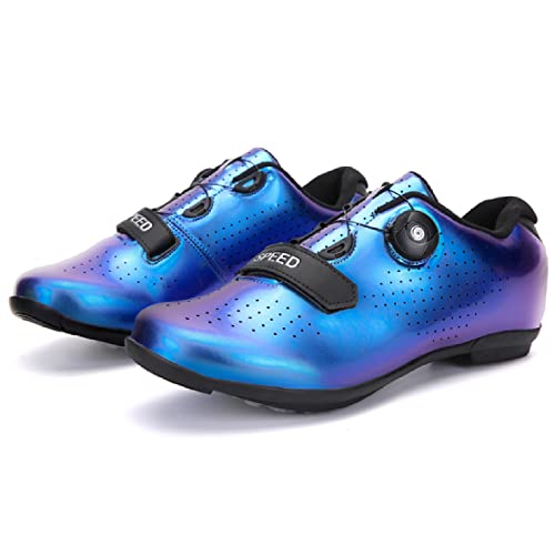 GZQIAWY Fahrradschuhe Herren Damen Outdoor Sport Geschwindigkeit MTB Erwachsene Mountainbike Turnschuhe Rennradschuh Flache Straßenklampe Blau-Gummisohle 38 von GZQIAWY