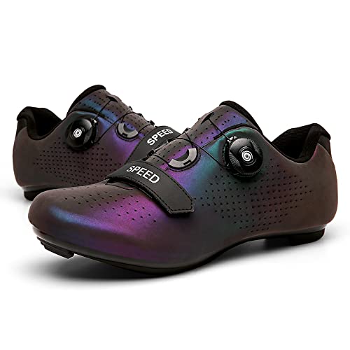 GZQIAWY Fahrradschuhe Herren Damen Outdoor Sport Geschwindigkeit MTB Erwachsene Mountainbike Turnschuhe Rennradschuh Flache Straßenklampe Farbe lila-Gummisohle 43 von GZQIAWY