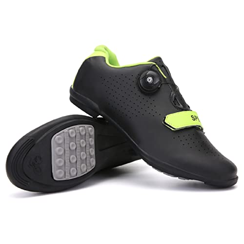 GZQIAWY Fahrradschuhe Herren Damen Outdoor Sport Geschwindigkeit MTB Erwachsene Mountainbike Turnschuhe Rennradschuh Flache Straßenklampe Schwarze und grüne Gummisohle 42 von GZQIAWY