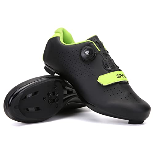 GZQIAWY Fahrradschuhe Herren Damen Outdoor Sport Geschwindigkeit MTB Erwachsene Mountainbike Turnschuhe Rennradschuh Flache Straßenklampe Schwarzer und grüner Straßenboden 42 von GZQIAWY