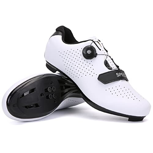 GZQIAWY Fahrradschuhe Herren Damen Outdoor Sport Geschwindigkeit MTB Erwachsene Mountainbike Turnschuhe Rennradschuh Flache Straßenklampe Weiße Straße unten 40 von GZQIAWY
