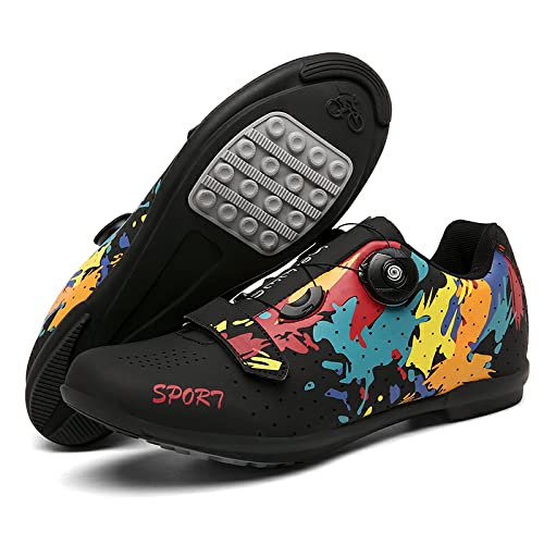 GZQIAWY Professionelle athletische Fahrradschuhe Cleat Herren Rennrad Speed ​​​​Turnschuhe Outdoor MTB Fahrradschuhe Turnschuhe Zapatillas De Ciclismo Schwarze Farbe-Gummisohle 39 von GZQIAWY