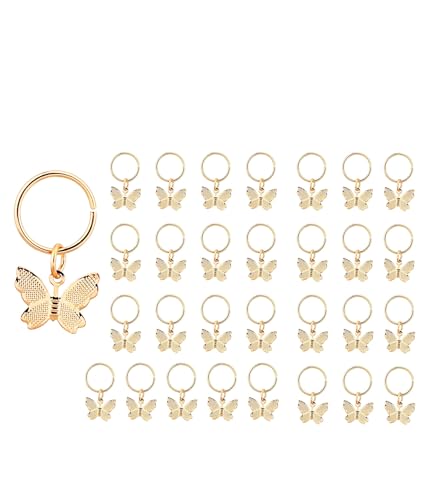 30 Stück goldfarbene Metall-Haarspangen mit Schmetterlings-Zöpfen, Accessoires, für Dekoration, Ringe, Charms, Dreadlock für Damen von GZRYEJLEI