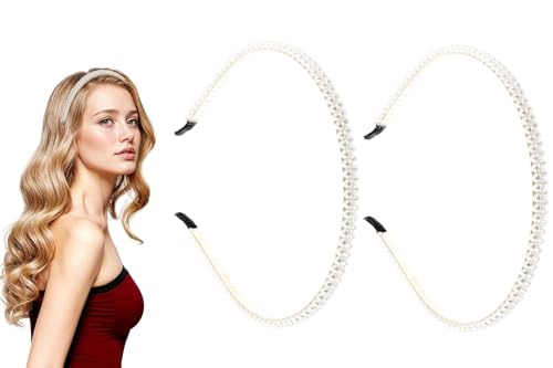 GZRYEJLEI 2 x weiße Perlen-Stirnbänder für Damen, Perlen, elegante Mädchen, Vintage-Mode von GZRYEJLEI