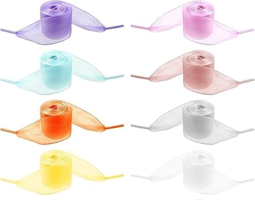 GZRYEJLEI 8 Paar bunte zufällige Schnürsenkel, Organza-Schnürsenkel für Sneaker, Damen, Schneegarn, weiche Seide, Satin, durchscheinend von GZRYEJLEI