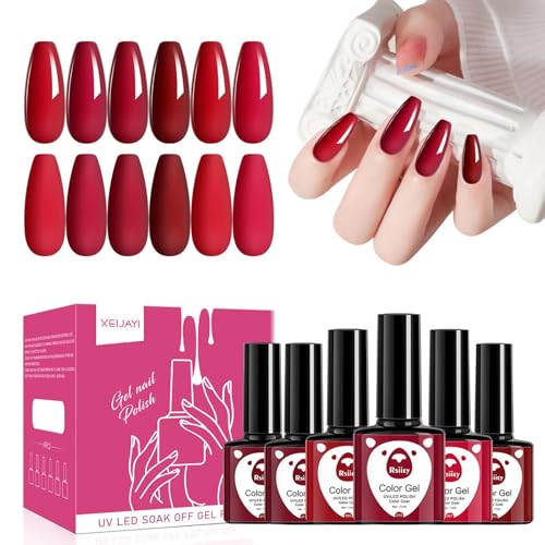 GZSYY UV Nagellack Gel Nagellack UV Shellack 6PCS Nagelgel Farben Shellac Rot Gel Nail Polish von GZSYY