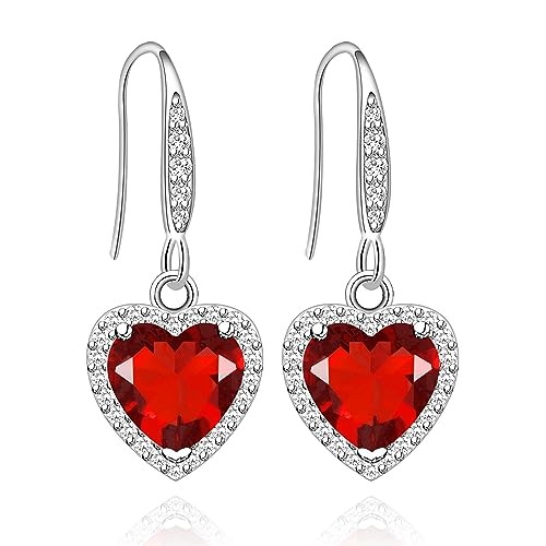 GZWHD Zirkonia Herz Ohrringe für Frauen Valentinstag Weihnachten Muttertag Geburtstag Geburtsstein für Mutter Frau Freundin Hochzeit Ball Party, Metall, Zirkonia von GZWHD