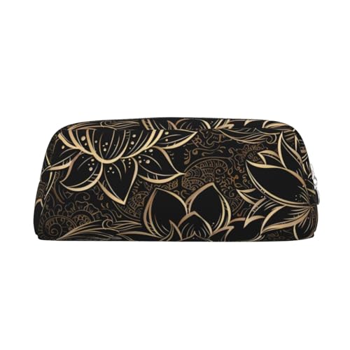 GZYL Boho Gold Lotus Blumen bedrucktes Federmäppchen Leder Federmäppchen Tragbares Federmäppchen, silber, Einheitsgröße, Münzfach von GZYL