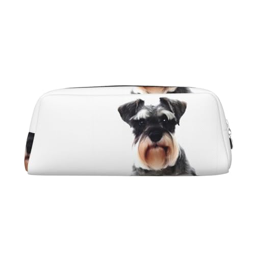 GZYL Federmäppchen mit Schnauzer-Motiv, bedrucktes Leder-Federmäppchen, Schreibwaren-Organizer, tragbares Federmäppchen, silber, Einheitsgröße, Münzfach von GZYL