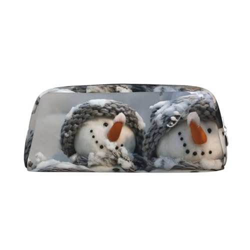 GZYL Federmäppchen mit Weihnachtsmotiv und Schneemann-Motiv, aus Leder, tragbares Federmäppchen, silber, Einheitsgröße, Münzfach von GZYL