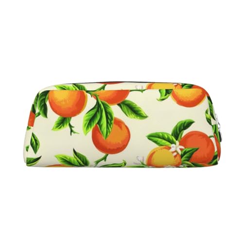 GZYL Gelbe Blüte und Orangenfrüchte bedrucktes Leder-Federmäppchen, Schreibwaren-Organizer, tragbares Federmäppchen, silber, Einheitsgröße, Münzfach von GZYL