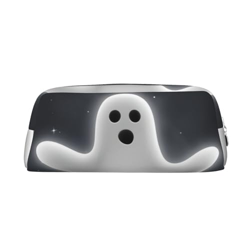 GZYL Schwarzes und Halloween-Geist-bedrucktes Leder-Federmäppchen, Schreibwaren-Organizer, tragbares Federmäppchen, silber, Einheitsgröße, Münzfach von GZYL