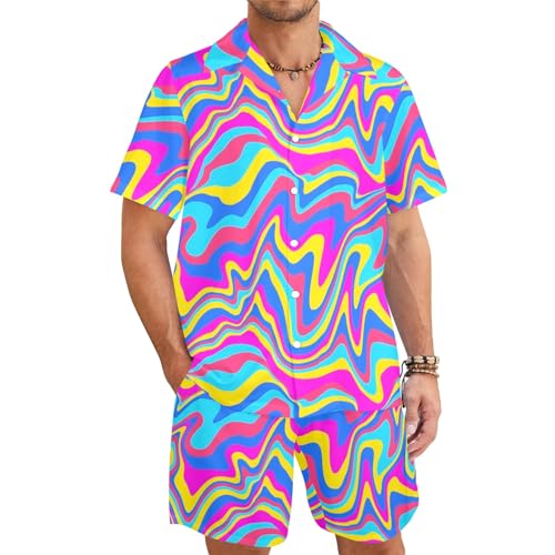 GZYWLKJ 80er 90er Jahre Outfits für Herren Hawaiihemd und Kurz Set Strand Party Outfit, Bunt, groovig, 3XL von GZYWLKJ