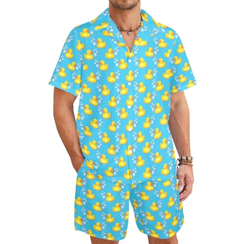 GZYWLKJ 80er 90er Jahre Outfits für Herren Hawaiihemd und Kurz Set Strand Party Outfit, Ente, XL von GZYWLKJ