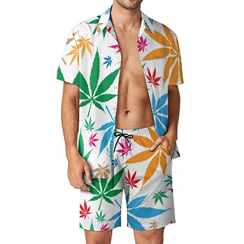 Herren-Hemden-Set, lässiges Jamaika-Blatt-Knopf-Shirt-Set, Hawaii-Hemden und Shorts, 2-teiliges Outfit, Strandhemden, Farbe: Weed Leaf, M Herren-Hemden-Set, lässiges Jamaika-Blatt-Knopf-Shirt-Set, Hawaii-Hemden und Shorts, 2-teiliges Outfit, Strandhemden, Farbe: Weed Leaf, M von GZYWLKJ