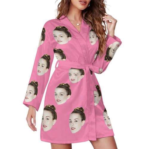 Benutzerdefinierte Pyjama mit Foto für Frauen, Nachthemd Sexy Kurz Robe mit Gürtel Volant, Personalisierter Foto-Pyjama mit lustigem Gesicht, für Frauen, Hochzeit, Party, Nachtwäsche, Kimono-Robe von GZYZXP