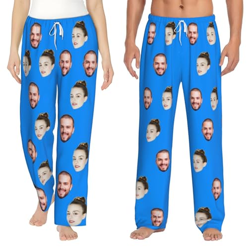 GZYZXP Personalisierte lustige Pyjamahose mit Fotogesicht, Individueller Gesichts Pyjama, Benutzerdefinierte Foto Gesicht gedruckt Nachtwäsche Pyjama Hosen, Loungewear Geschenke, Familienpyjamas von GZYZXP