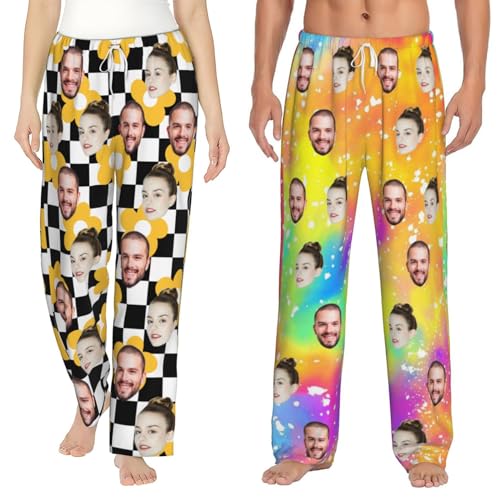 GZYZXP Personalisierte lustige Pyjamahose mit Fotogesicht, Individueller Gesichts Pyjama, Benutzerdefinierte Foto Gesicht gedruckt Nachtwäsche Pyjama Hosen, Loungewear Geschenke, Familienpyjamas von GZYZXP