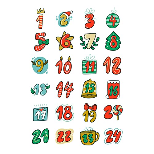 24 Adventskalender Zahlen,Aufkleber für Adventskalender, Aufkleber Weihnachten,Adventskalender Sticker,Nummern Aufkleber, Geschenkaufkleber Weihnachten, Adventskalender Befüllen (I, one size) von GZYshoyao