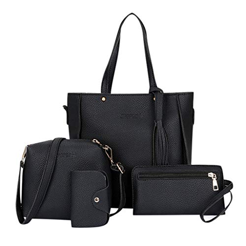 4Pack Frauen Mode Handtaschen Brieftasche Tote Tasche Umhängetasche, Mode-Upgrade Top Handle Satchel Purse Set für Mädchen Damen Geschenk Durable Crossbody Bag Card Packaging Bag (Black, One Size) von GZYshoyao