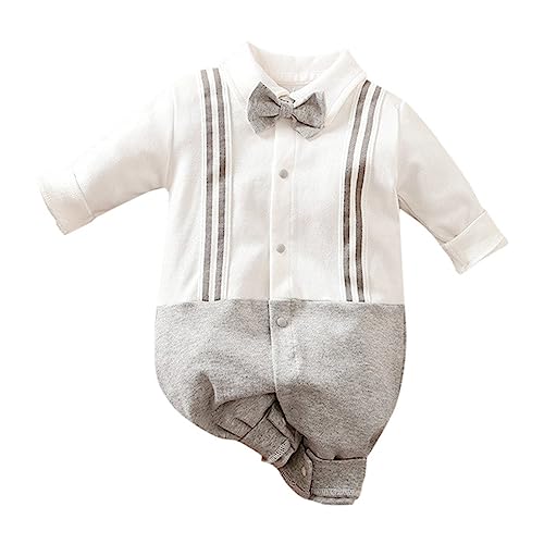Baby Anzug Junge Hochzeit Strampler Neugeborene Taufanzug Junge 74 Baumwolle Strampler Langarm Kleine Gentleman Fake Two Pieces Anzug Hemdkragen mit Fliege Hosenträgern Einteiler Outfit von GZYshoyao