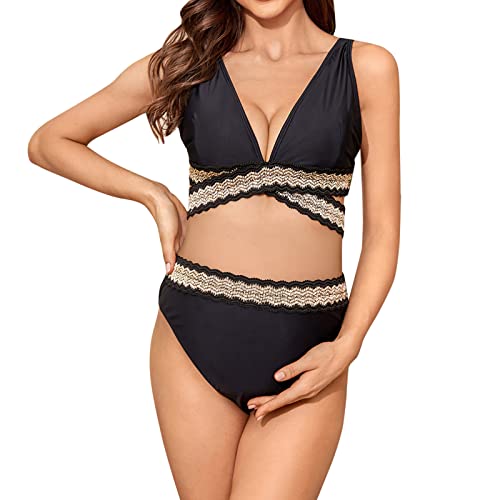 Bikini Schwangerschaft Damen Umstandsbadeanzug Damen Mit Bügel Große Größen 48 Badeanzug Umstandsbikini Umstandsbademode 2 Teiler Set Sexy extra elastisch Tankini Bikini Bademode New (51-Black, XL) von GZYshoyao