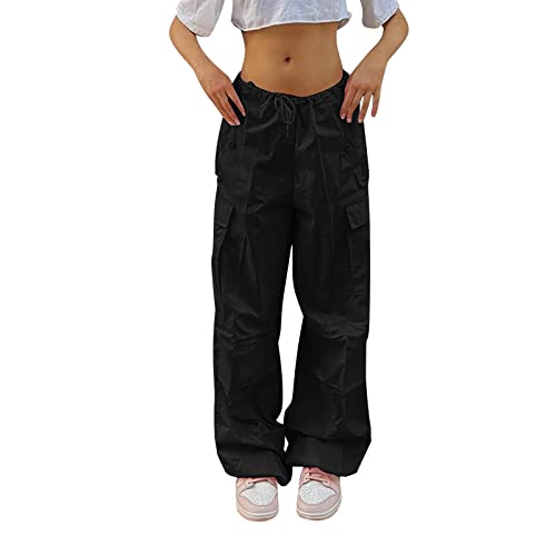 Cargohose Damen Baggy Hose Stretch Cargo Pants Hip Hop Low Waist Cargohose Mit Kordelzug & Taschen Frauen Baggy,Hohe Taille Stretch Entspannte Passform Jogginghose Parachute Pants von GZYshoyao