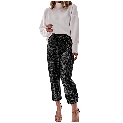 Damen Glitzer Pailletten Hose Haremshose hoch taillierte ausgestellte Hose dehnbar lässige Home Hose Mode Hose Hosen Damen Weitem Hose Retro Pants Jogging Hose von GZYshoyao